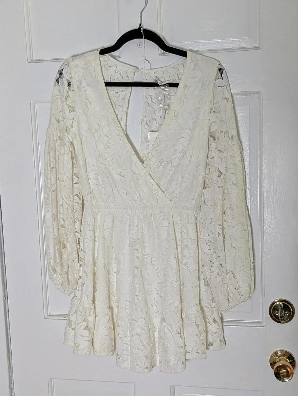 Here Comes the Sun Ivory Lace Mini Dress Boho Long Sleeve Fit & Flare NWT Small - Picture 2 of 6